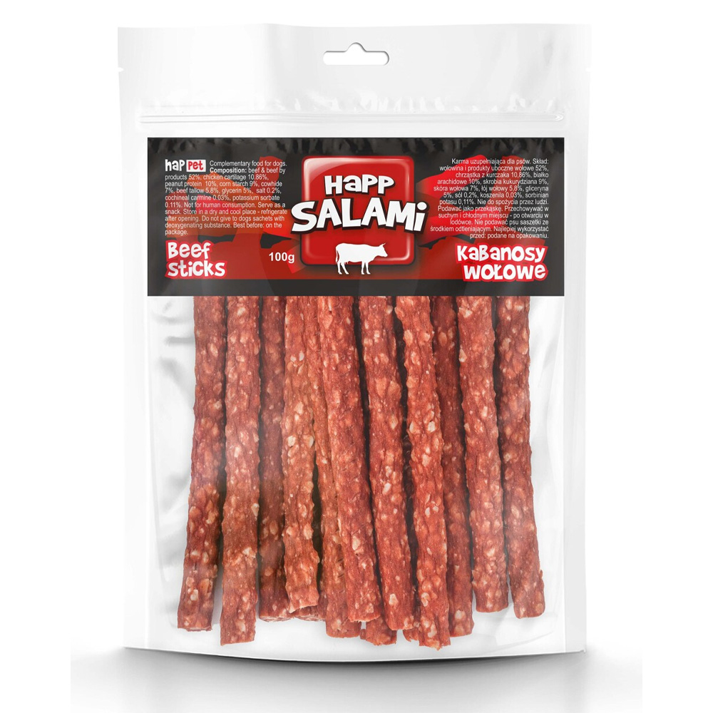 Happet Salami Wołowe Pałeczki 100g Przysmak Smaczki dla Psa